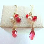 Dancing Red Fairies Earrings-fresh Water Pearls,..