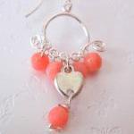 Heart Coral Earrings-925 Silver &..