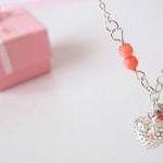 Heart Coral Necklace- 925 Silver &..