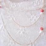 Oriental Elegance Long Necklace -14k Gold, White..