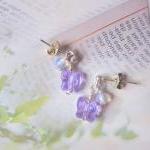 Purple Fluttery Gems Earrings- 925 Silver Pierce,..