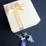 Purple Fluttery Gems Earrings- 925 Silver Pierce,..