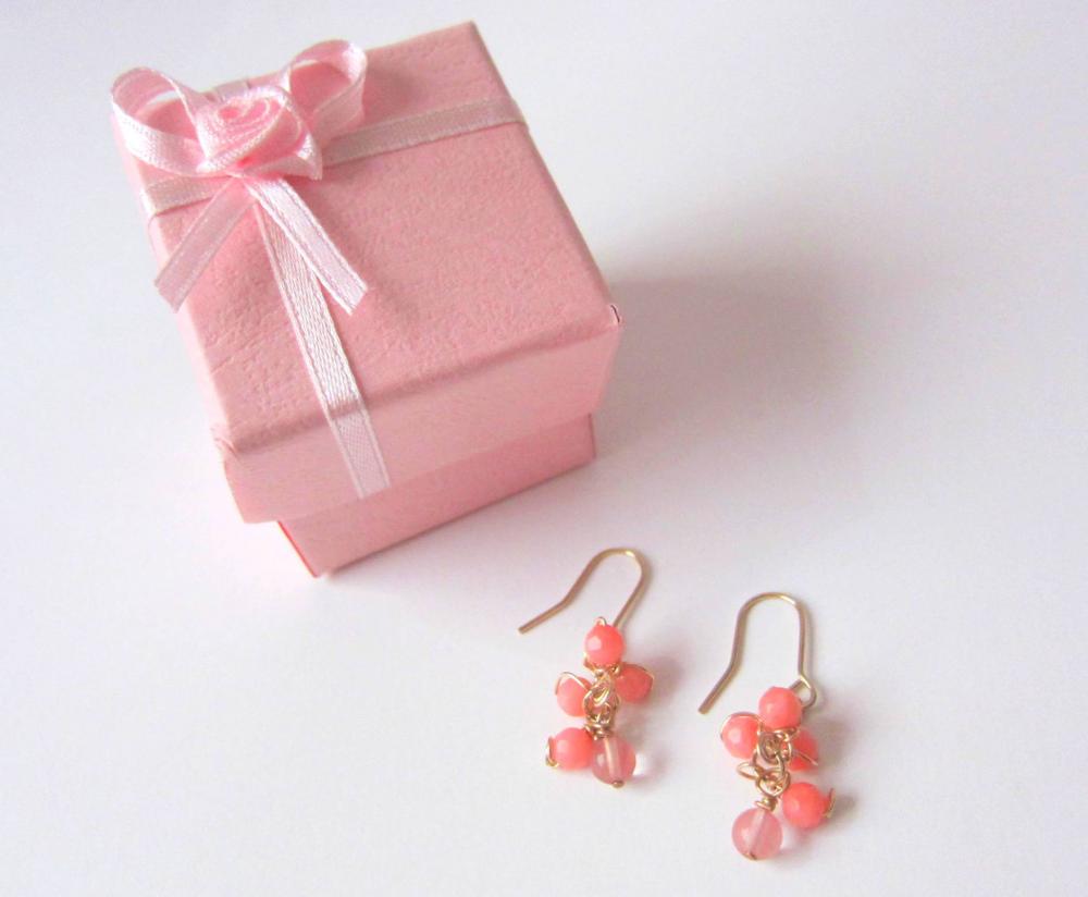 Dreamz Come True Earrings - 14k Gold, Pink Coral, Cherry Quartz