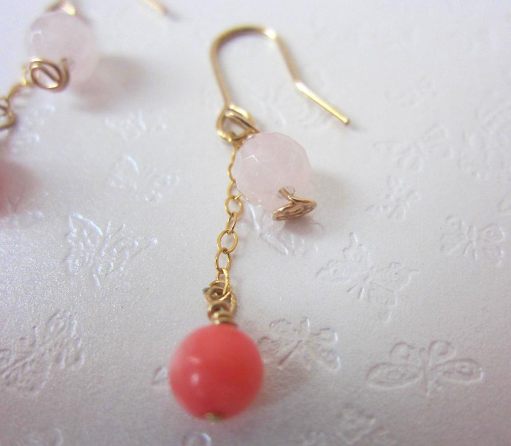 My Dreamz Will Come True Earrings - 14k Gold, Pink Coral & Rose Quartz