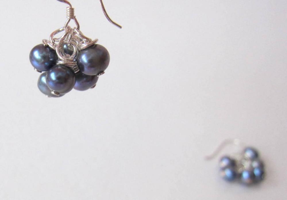 Dancing Noir Fairies Earrings - Fresh Water Pearls & 925 Silver