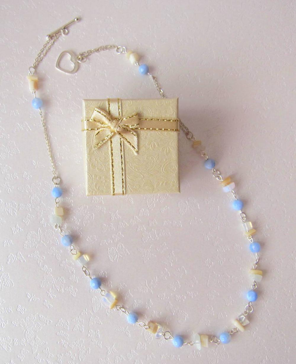 Fair Lady at the Beach- 925 Silver, Moonstone, Blue Agate, Mother-of-Pearl