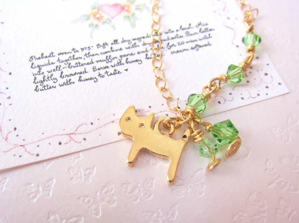 Kitty Luvs Green Necklace -14k Gold With Swarovski Crystals